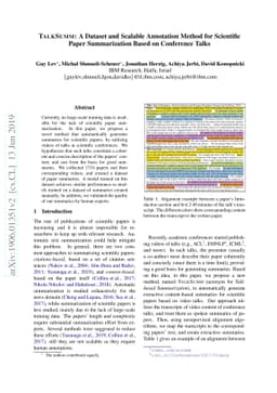 TalkSumm: A Dataset and Scalable Annotation Method for Scientific Paper
  Summarization Based on Conference Talks