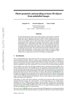 Photo-Geometric Autoencoding to Learn 3D Objects from Unlabelled Images