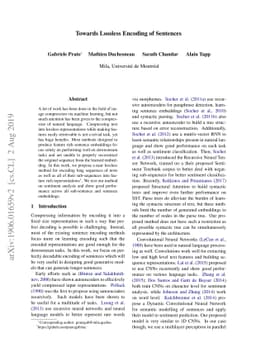 Towards Lossless Encoding of Sentences