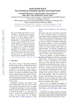 SemEval-2019 Task 8: Fact Checking in Community Question Answering
  Forums
