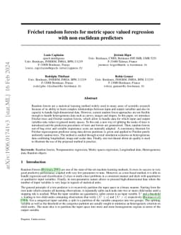 Fréchet random forests for metric space valued regression with non
  euclidean predictors