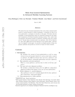 Risks from Learned Optimization in Advanced Machine Learning Systems