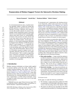 Enumeration of Distinct Support Vectors for Interactive Decision Making