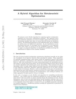 A Hybrid Algorithm for Metaheuristic Optimization