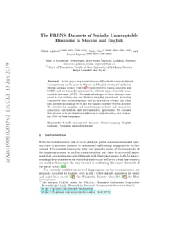 The FRENK Datasets of Socially Unacceptable Discourse in Slovene and
  English