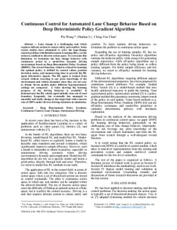 Continuous Control for Automated Lane Change Behavior Based on Deep
  Deterministic Policy Gradient Algorithm