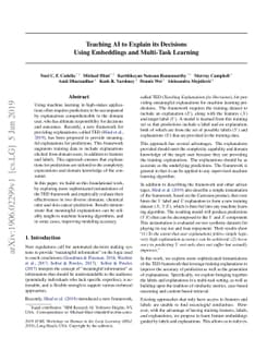 Teaching AI to Explain its Decisions Using Embeddings and Multi-Task
  Learning