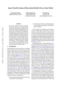 Sparse Parallel Training of Hierarchical Dirichlet Process Topic Models