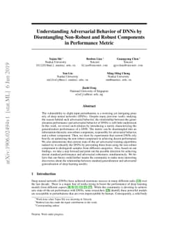 Understanding Adversarial Behavior of DNNs by Disentangling Non-Robust
  and Robust Components in Performance Metric