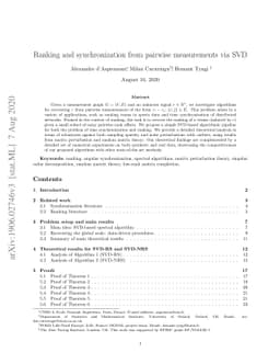 Ranking and synchronization from pairwise measurements via SVD