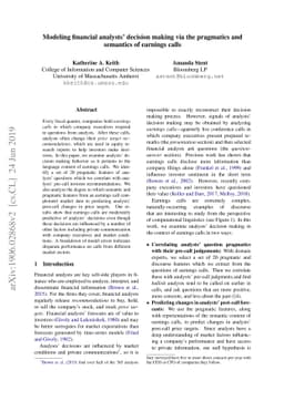 Modeling financial analysts' decision making via the pragmatics and
  semantics of earnings calls