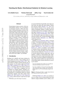 Matching the Blanks: Distributional Similarity for Relation Learning