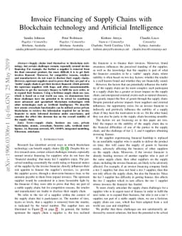 Invoice Financing of Supply Chains with Blockchain technology and
  Artificial Intelligence