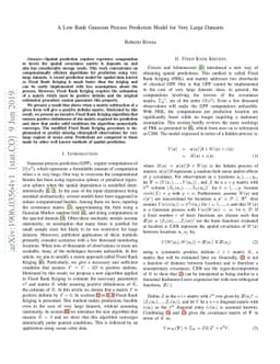 A Low Rank Gaussian Process Prediction Model for Very Large Datasets