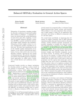 Balanced off-policy evaluation in general action spaces