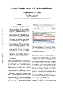 Argument Generation with Retrieval, Planning, and Realization