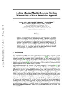 Making Classical Machine Learning Pipelines Differentiable: A Neural
  Translation Approach