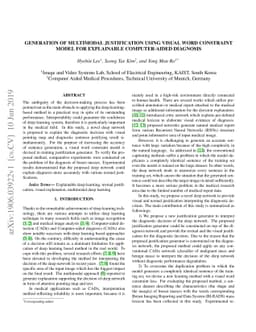 Generation of Multimodal Justification Using Visual Word Constraint
  Model for Explainable Computer-Aided Diagnosis