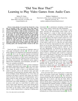 "Did You Hear That?" Learning to Play Video Games from Audio Cues