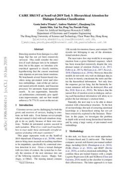 CAiRE_HKUST at SemEval-2019 Task 3: Hierarchical Attention for Dialogue
  Emotion Classification