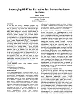 Leveraging BERT for Extractive Text Summarization on Lectures
