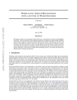 Word-level Speech Recognition with a Letter to Word Encoder