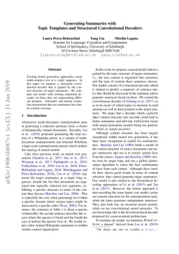 Generating Summaries with Topic Templates and Structured Convolutional
  Decoders
