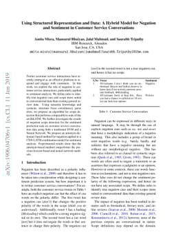 Using Structured Representation and Data: A Hybrid Model for Negation
  and Sentiment in Customer Service Conversations