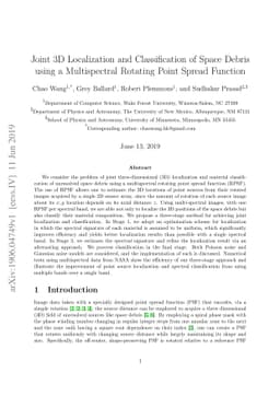Joint 3D Localization and Classification of Space Debris using a
  Multispectral Rotating Point Spread Function