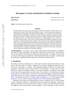 Discrepancy, Coresets, and Sketches in Machine Learning