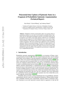 Polynomial-time Updates of Epistemic States in a Fragment of
  Probabilistic Epistemic Argumentation (Technical Report)