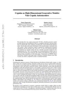 Copulas as High-Dimensional Generative Models: Vine Copula Autoencoders