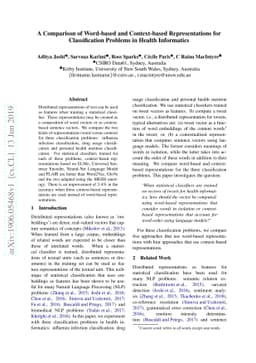 A Comparison of Word-based and Context-based Representations for
  Classification Problems in Health Informatics