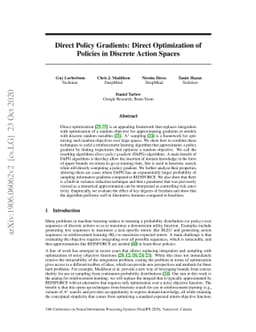 Direct Policy Gradients: Direct Optimization of Policies in Discrete
  Action Spaces