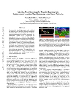 Injecting Prior Knowledge for Transfer Learning into Reinforcement
  Learning Algorithms using Logic Tensor Networks
