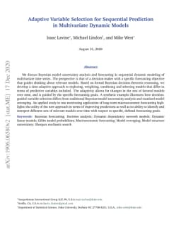 Adaptive Variable Selection for Sequential Prediction in Multivariate
  Dynamic Models