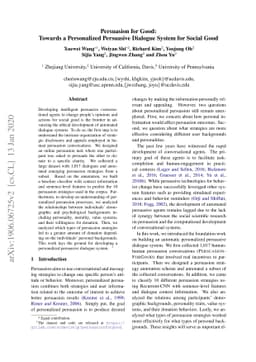 Persuasion for Good: Towards a Personalized Persuasive Dialogue System
  for Social Good
