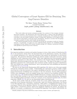 Global Convergence of Least Squares EM for Demixing Two Log-Concave
  Densities