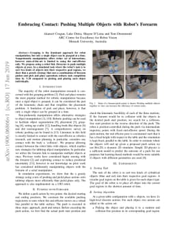 Embracing Contact: Pushing Multiple Objects with Robot's Forearm