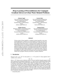 Deep Learning of Preconditioners for Conjugate Gradient Solvers in Urban
  Water Related Problems