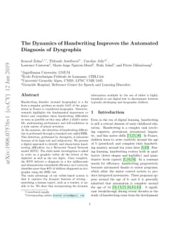 The Dynamics of Handwriting Improves the Automated Diagnosis of
  Dysgraphia