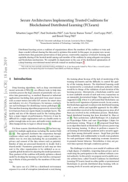 Secure Architectures Implementing Trusted Coalitions for Blockchained
  Distributed Learning (TCLearn)
