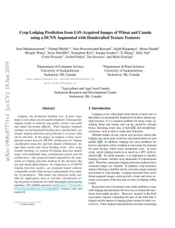 Crop Lodging Prediction from UAV-Acquired Images of Wheat and Canola
  using a DCNN Augmented with Handcrafted Texture Features