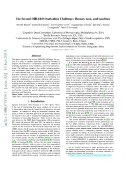 The Second DIHARD Diarization Challenge: Dataset, task, and baselines