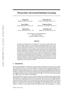 Wasserstein Adversarial Imitation Learning
