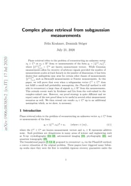 Complex phase retrieval from subgaussian measurements