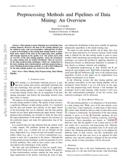 Preprocessing Methods and Pipelines of Data Mining: An Overview