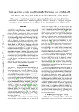 Semi-supervised acoustic model training for five-lingual code-switched
  ASR