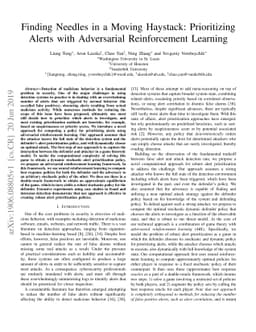 Finding Needles in a Moving Haystack: Prioritizing Alerts with
  Adversarial Reinforcement Learning