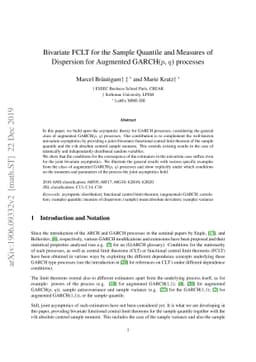 Bivariate FCLT for the Sample Quantile and Measures of Dispersion for
  Augmented GARCH($p$,$q$) processes